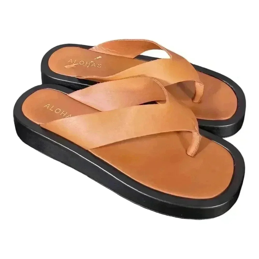 ALOHAS Tan and Black Sandals